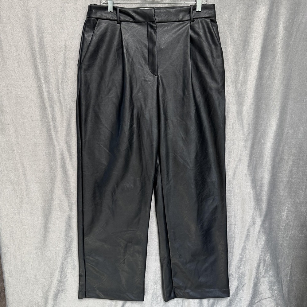 H&M Pants Womens 12 Black Faux Leather Straight Leg High Rise Dressy‎ Trousers